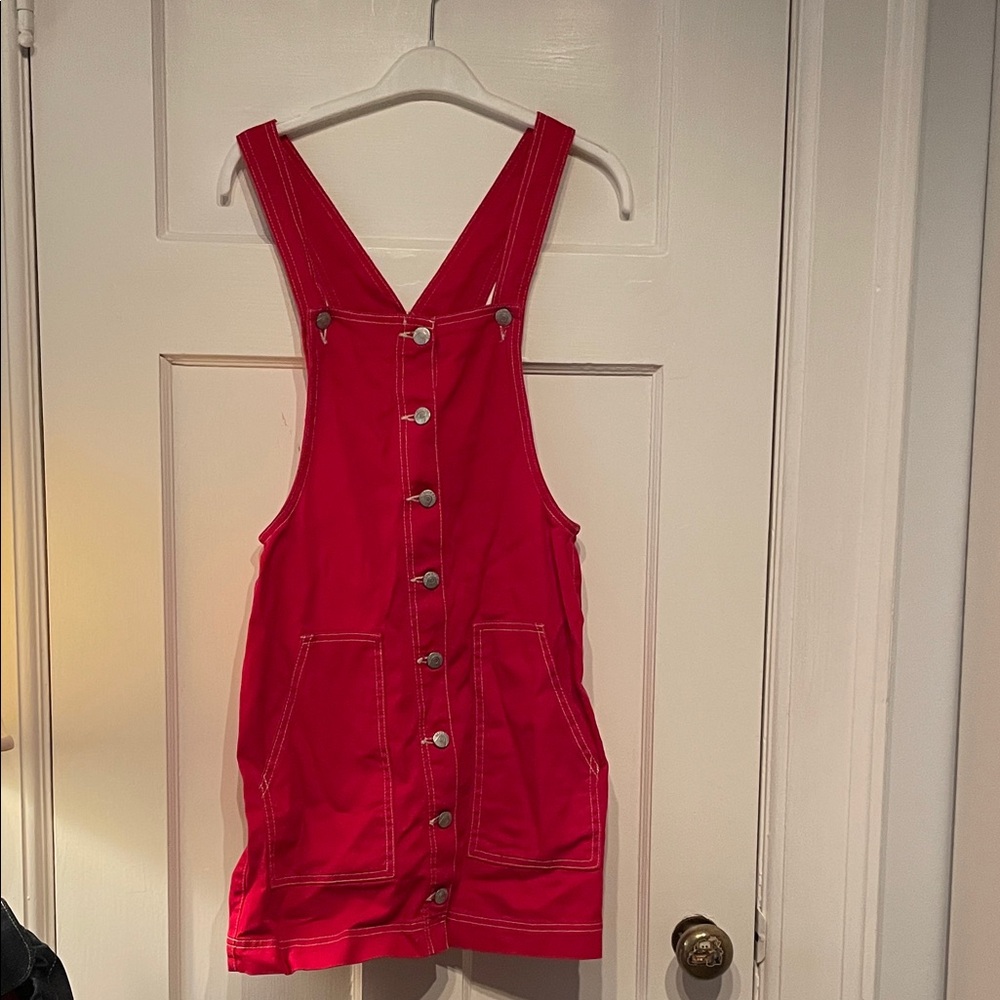 Blue Spice Red Denim Overall Dress